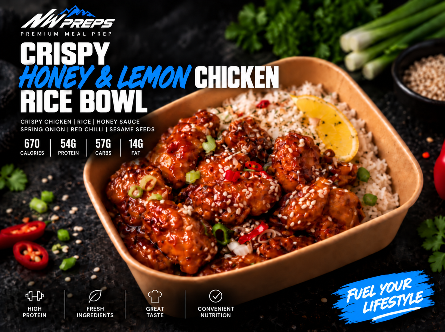 Crispy Honey & Lemon Chicken Rice Bowl