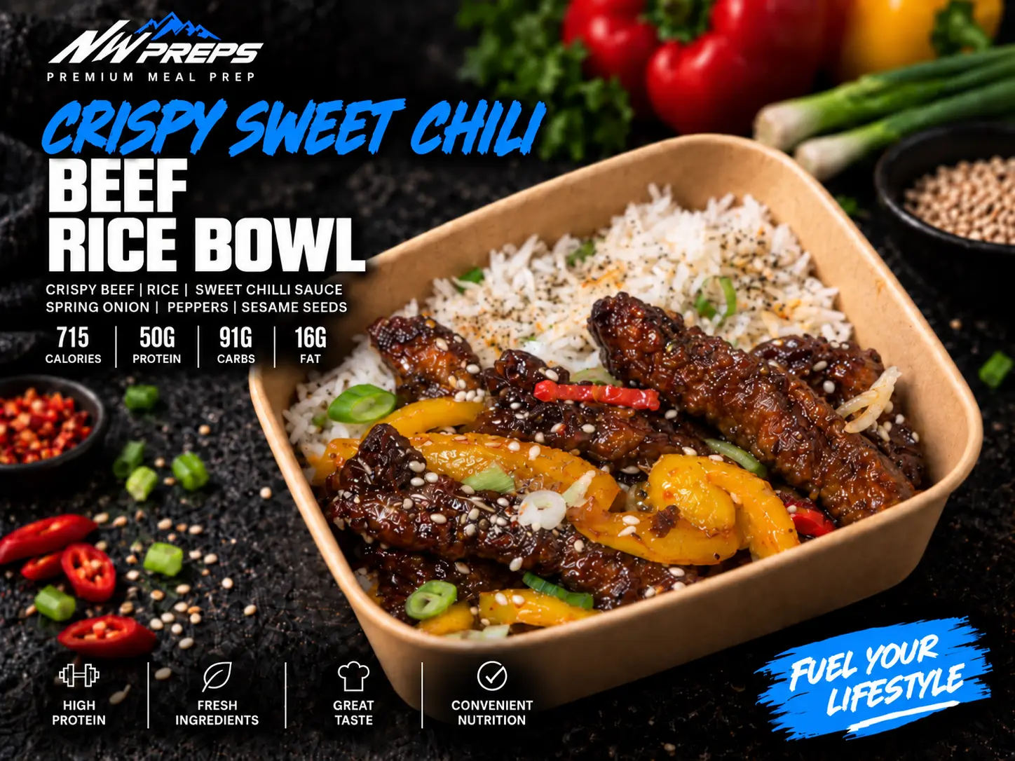 Crispy Sweet Chili Beef Rice Bowl