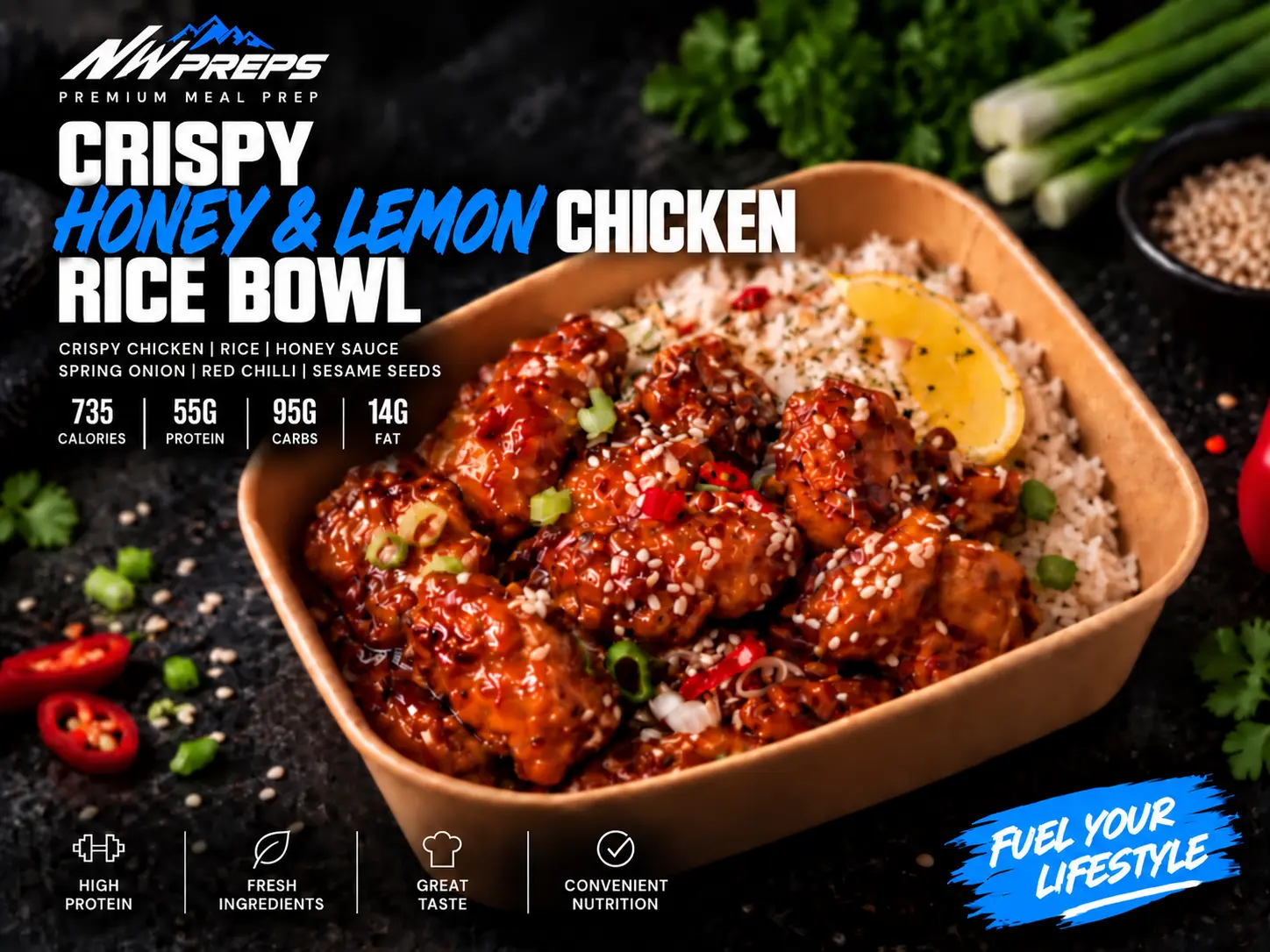 Crispy Honey & Lemon Chicken Rice Bowl