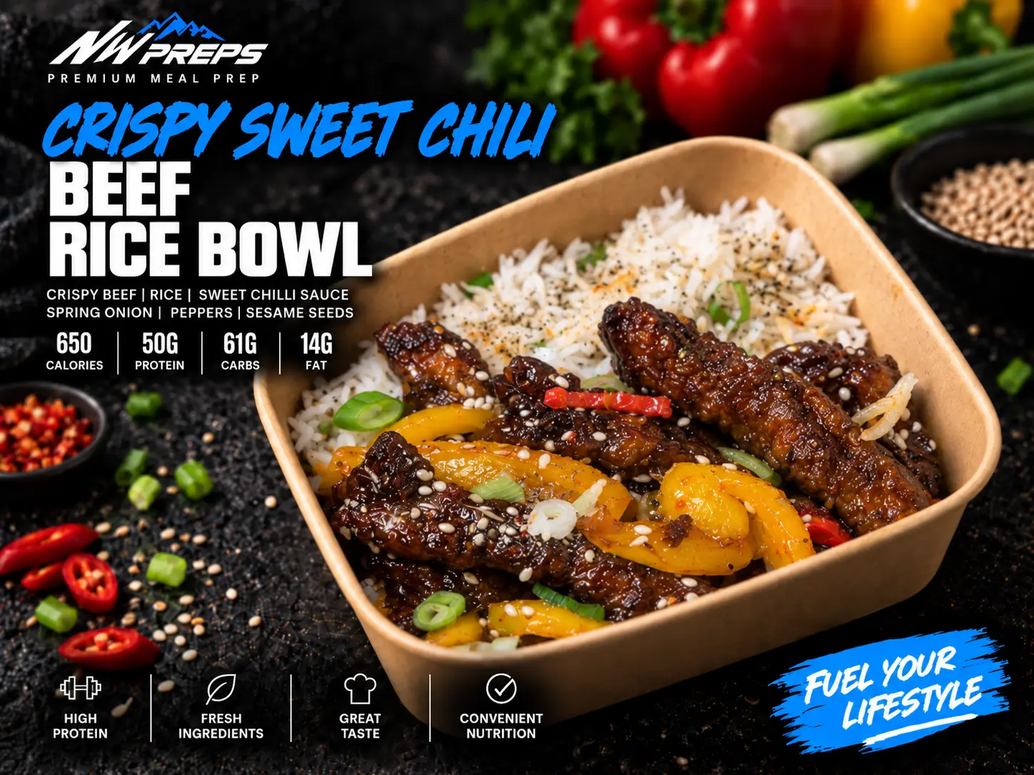 Crispy Sweet Chili Beef Rice Bowl